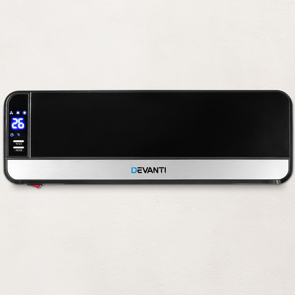 Devanti 2000W Wall Mounted Panel Heater - Black-Heaters-PEROZ Accessories