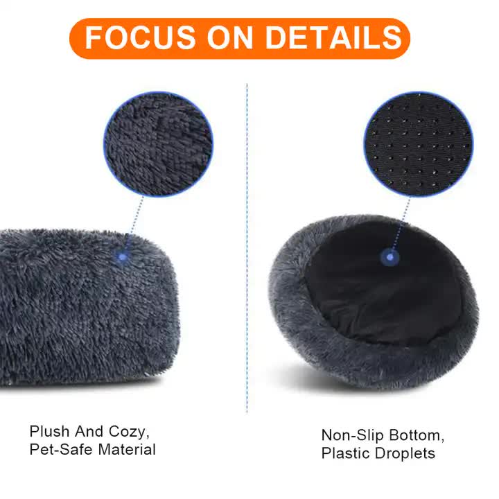 Calming Donut Pet Bed -Soft Faux Fur, Anti-Anxiety Fluffy Round Bed for Cats and Small Dogs (Black)40cm-Pet Care > Dog Supplies > Dog Beds-PEROZ Accessories