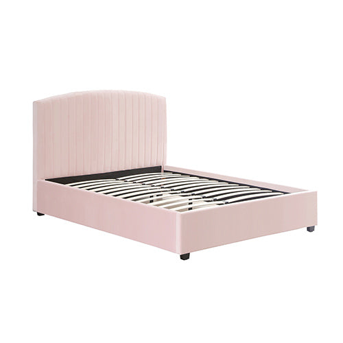 Camelia Double Size Bed Frame Pink Velvet Upholstery High Headboard Quality Slats Metal Structure-Furniture > Bedroom > Beds & Bed Frames-PEROZ Accessories