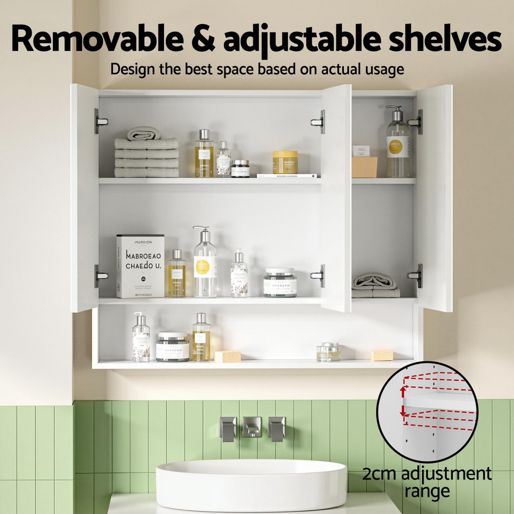Cefito Bathroom Mirror Cabinet Medicine Adjustable Shelves Wall Hung 900x750mm White-Furniture > Bathroom > Bathroom Cabinets, Cupboards & Storage-PEROZ Accessories