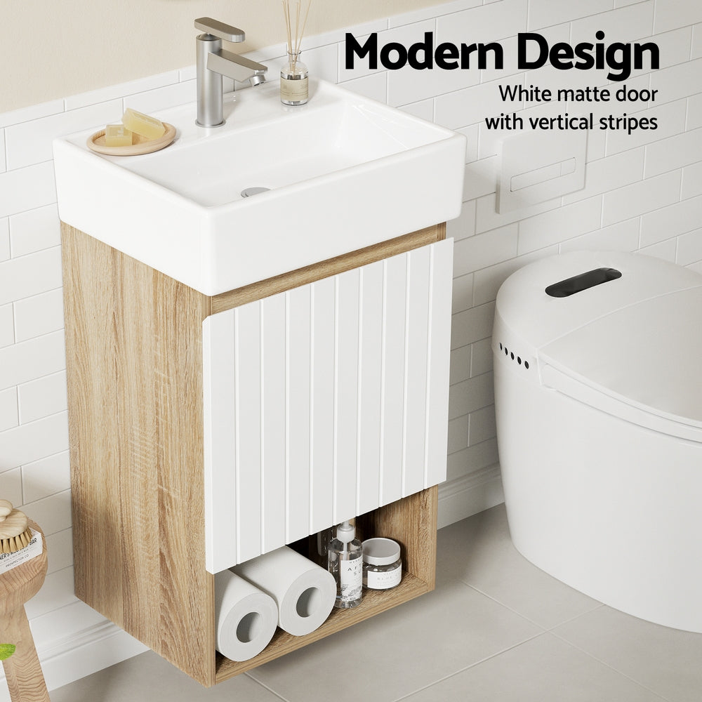 Cefito Vanity Unit 445mm Basin Bathroom Cabinet Storage Wall Hung Sink White-Furniture > Bathroom > Bathroom Cabinets, Cupboards & Storage-PEROZ Accessories