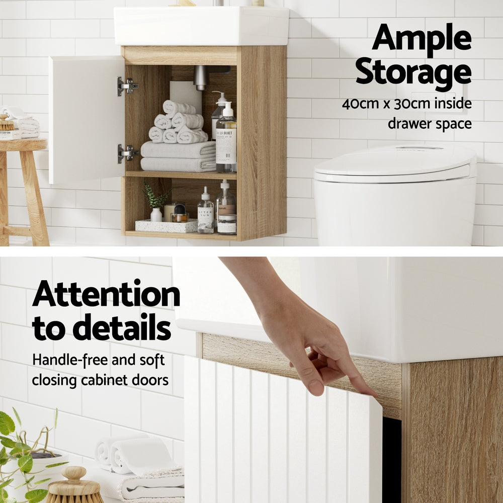 Cefito Vanity Unit 445mm Basin Bathroom Cabinet Storage Wall Hung Sink White-Furniture > Bathroom > Bathroom Cabinets, Cupboards & Storage-PEROZ Accessories