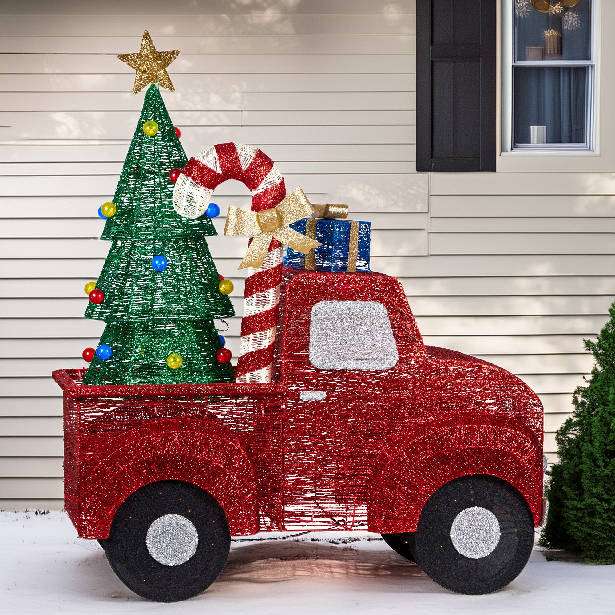 Christabelle 1.4m Christmas Tree Truck Indoor Outdoor Display Decoration LED Lights Front Yard Lawn Statue Ornament-Occasions > Christmas > Christmas Decorations-PEROZ Accessories