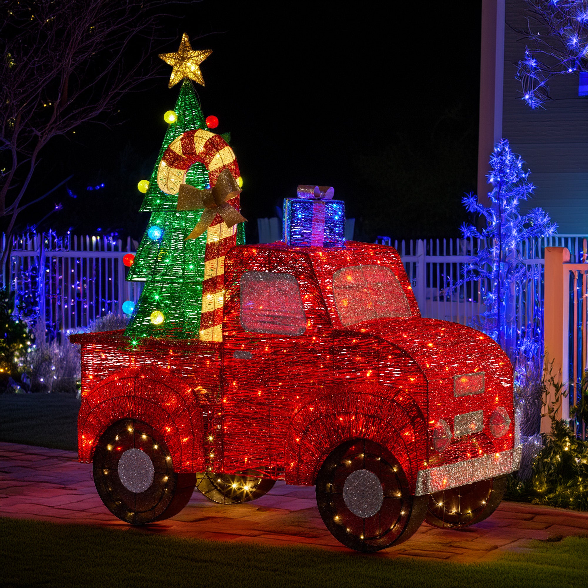 Christabelle 1.4m Christmas Tree Truck Indoor Outdoor Display Decoration LED Lights Front Yard Lawn Statue Ornament-Occasions > Christmas > Christmas Decorations-PEROZ Accessories