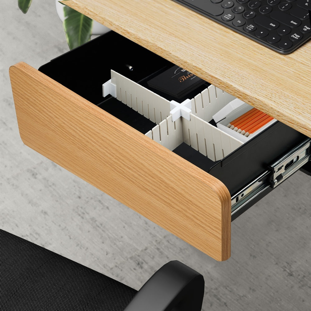 Oikiture Under Desk Drawer with 2 Drawers Dividers Natural and Black-Desk Drawers-PEROZ Accessories