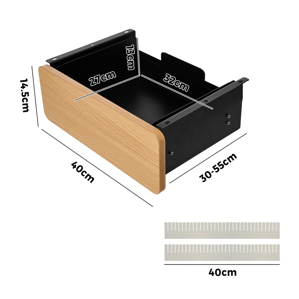 Oikiture Under Desk Drawer with 2 Drawers Dividers Natural and Black-Desk Drawers-PEROZ Accessories