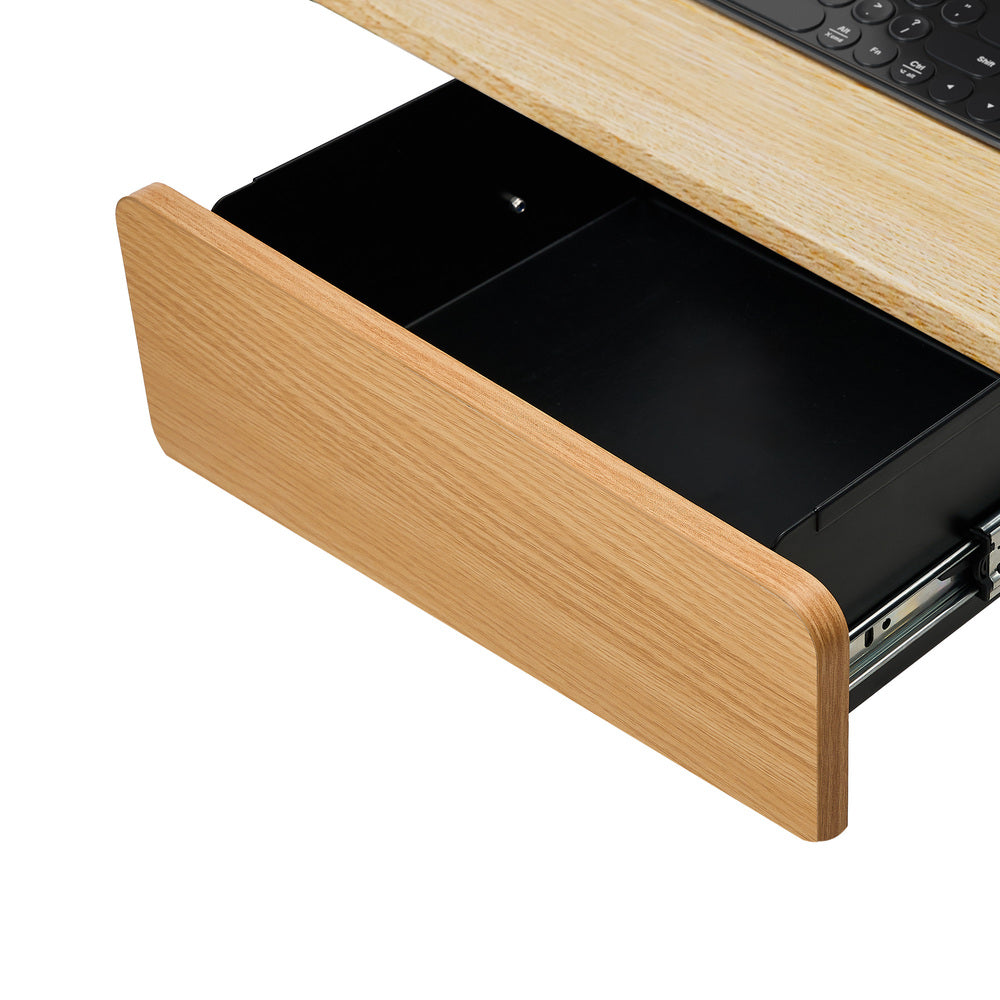 Oikiture Under Desk Drawer with 2 Drawers Dividers Natural and Black-Desk Drawers-PEROZ Accessories