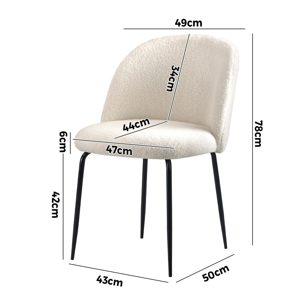 Oikiture 2x Dining Chairs Accent Chair Armchair Kitchen Upholstered Sherpa White-Dining Chair-PEROZ Accessories