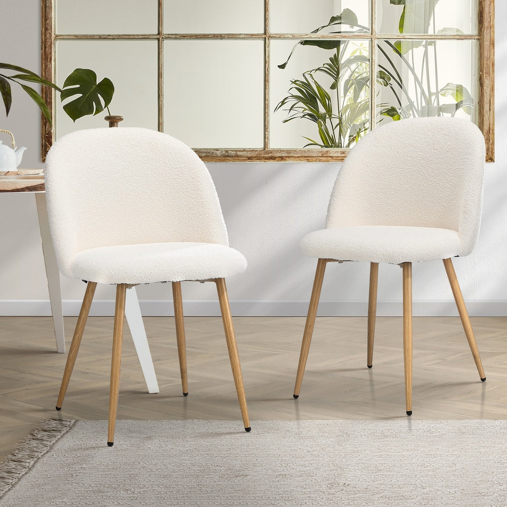 Oikiture 2x Dining Chairs Upholstered Sherpa Wooden White-Dining Chair-PEROZ Accessories