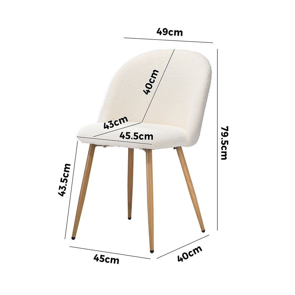 Oikiture 2x Dining Chairs Upholstered Sherpa Wooden White-Dining Chair-PEROZ Accessories