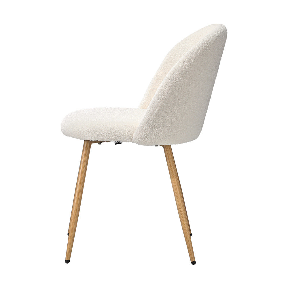 Oikiture 2x Dining Chairs Upholstered Sherpa Wooden White-Dining Chair-PEROZ Accessories