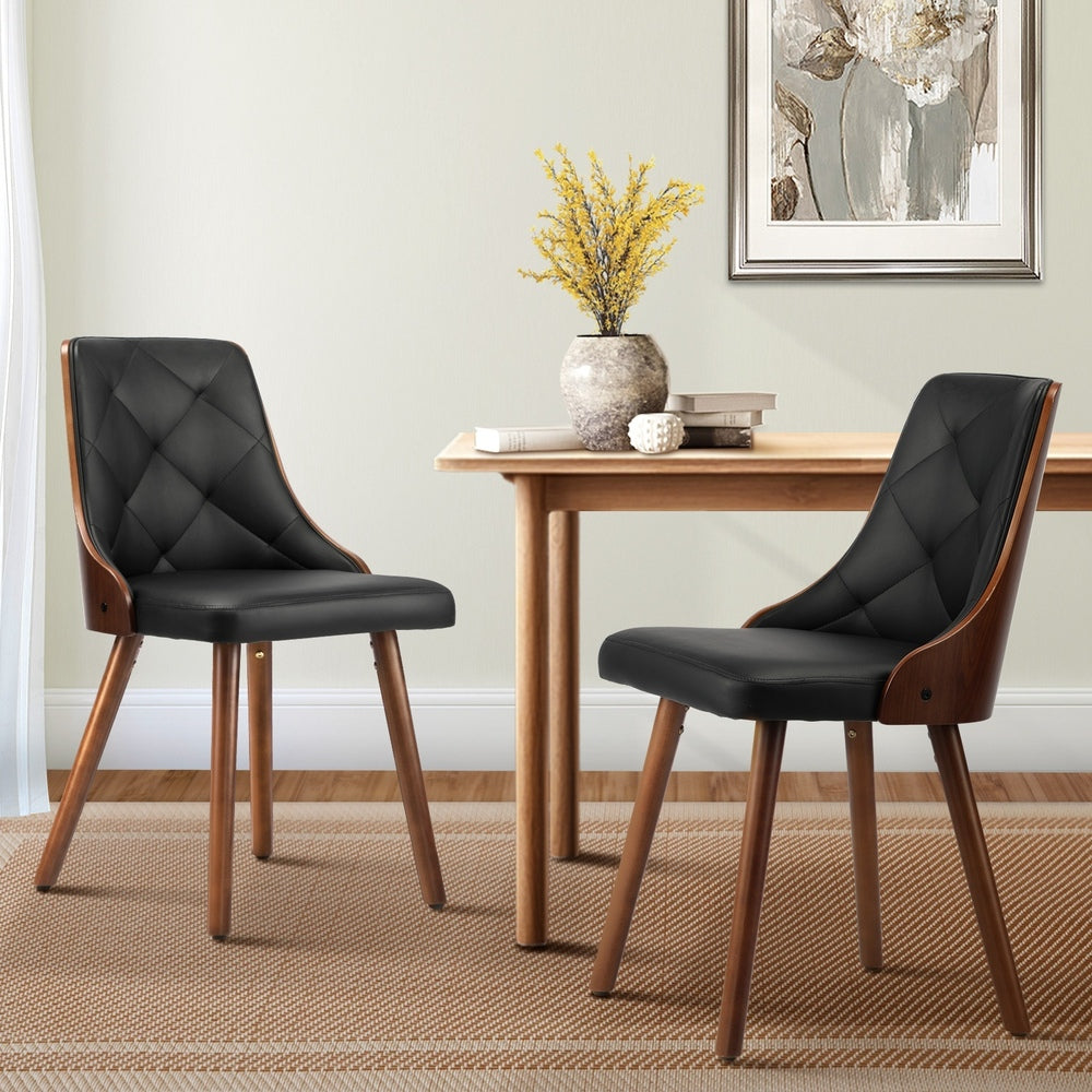 Oikiture Dining Chairs Wooden Chair Kitchen Cafe Faux Leather Padded Seat x2-Dining Chairs-PEROZ Accessories