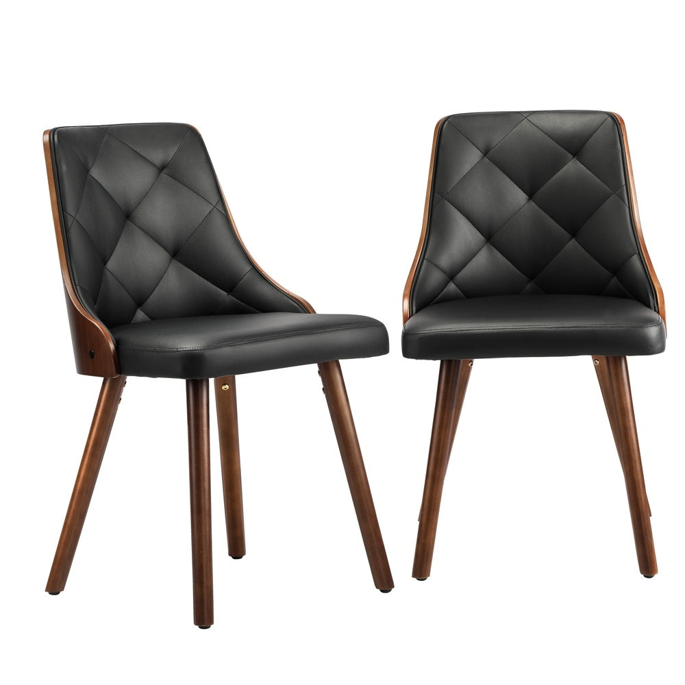 Oikiture Dining Chairs Wooden Chair Kitchen Cafe Faux Leather Padded Seat x2-Dining Chairs-PEROZ Accessories