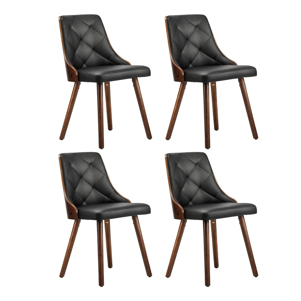Oikiture 4x Wooden Dining Chairs Faux Leather Padded Black-Dining Chairs-PEROZ Accessories