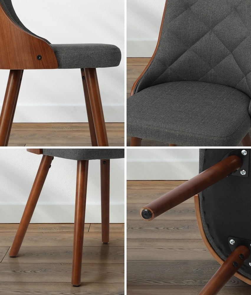 Oikiture Dining Chairs Wooden Chair Kitchen Cafe Faux Linen fabric Padded Seatx2-Dining Chairs-PEROZ Accessories