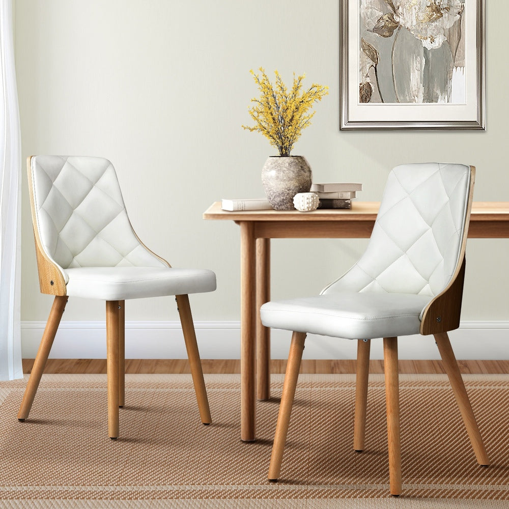 Oikiture Dining Chairs Wooden Kitchen Chair Cafe Faux PU Leather Padded Seat 2x-Dining Chairs-PEROZ Accessories