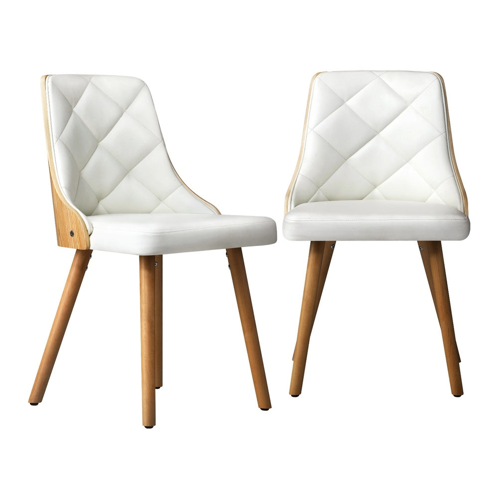 Oikiture Dining Chairs Wooden Kitchen Chair Cafe Faux PU Leather Padded Seat 2x-Dining Chairs-PEROZ Accessories