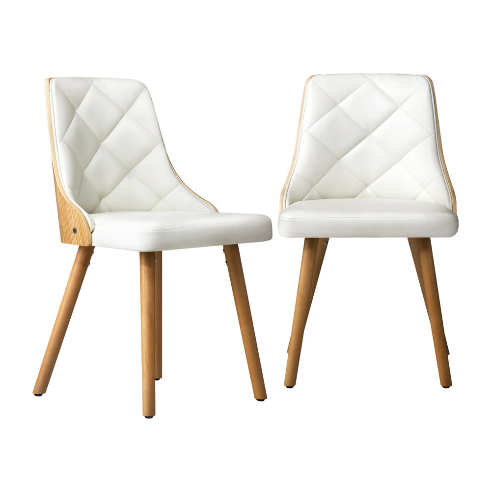 Oikiture 8x Wooden Dining Chairs Faux Leather Padded White-Dining Chair-PEROZ Accessories