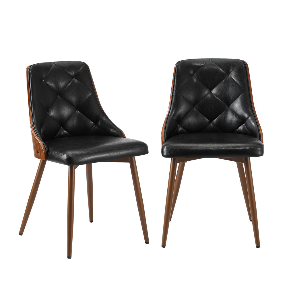 Oikiture Dining Chairs Retro PU Leather x2 Black-Dining Chair-PEROZ Accessories
