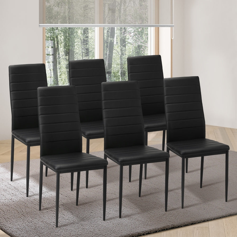 Oikiture 6PCS Dining Chairs High-Back Faux Leather Black-Dining Chair-PEROZ Accessories