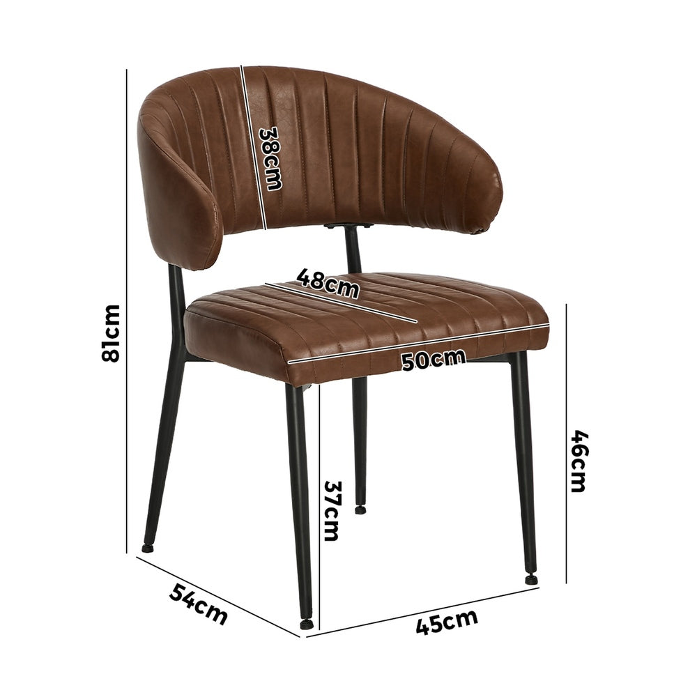 Oikiture 2x PU Leather Dining Chair Kitchen Padded Seat Brown-Dining Chair-PEROZ Accessories