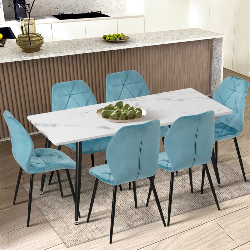 Oikiture Dining Chairs Set of 2 Velvet Blue-Dining Chair-PEROZ Accessories