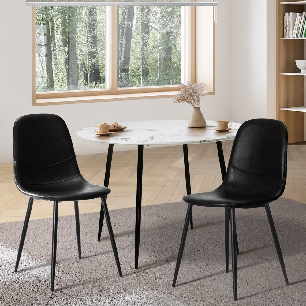 Oikiture 2x Dining Chairs PU Leather Black-Dining Chair-PEROZ Accessories