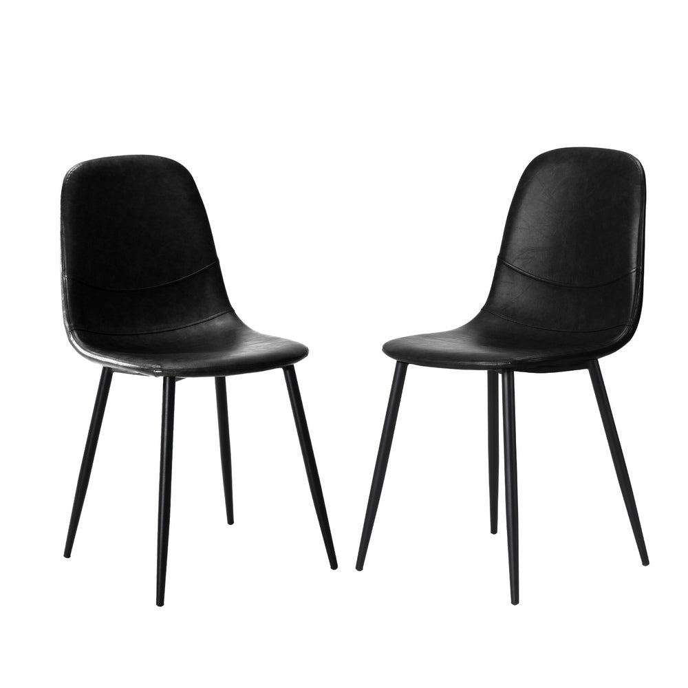 Oikiture 2x Dining Chairs PU Leather Black-Dining Chair-PEROZ Accessories