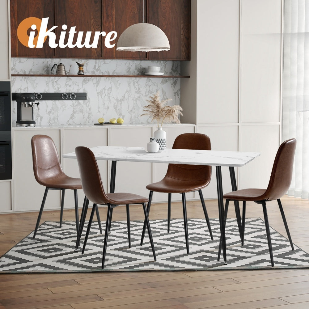 Oikiture 8x Dining Chairs Accent Chair PU Leather Brown-Dining Chair-PEROZ Accessories
