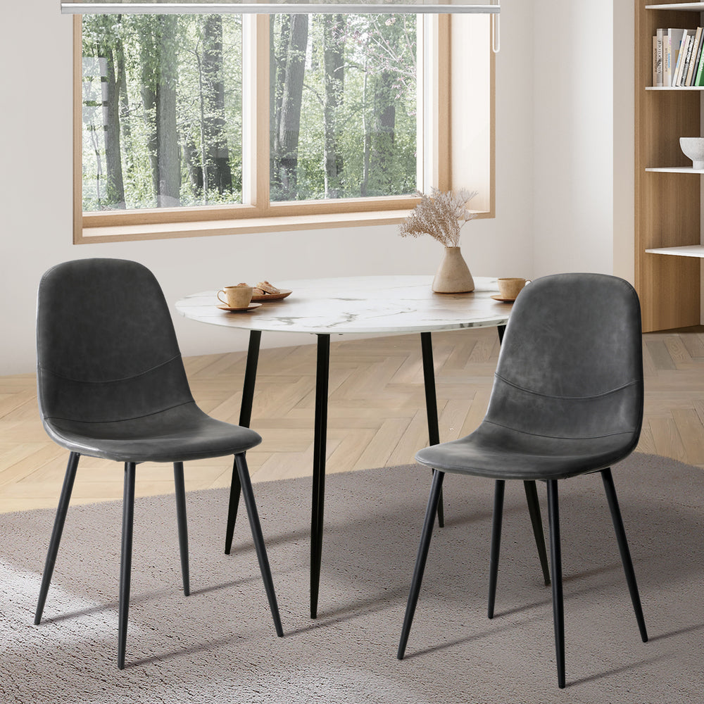 Oikiture 2x Dining Chairs Kitchen Accent Chair Lounge Room PU Leather Grey-Dining Chairs-PEROZ Accessories