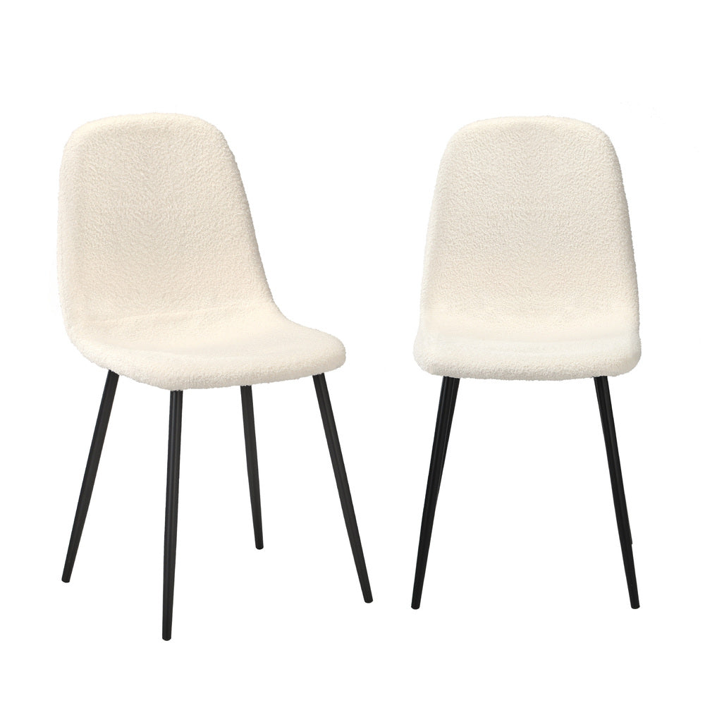 Oikiture 2x Dining Chairs Sherpa White and Black-Dining Chair-PEROZ Accessories