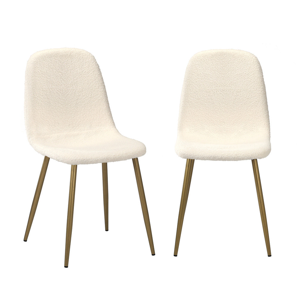 Oikiture 2x Dining Chairs Sherpa White and Golden-Dining Chair-PEROZ Accessories