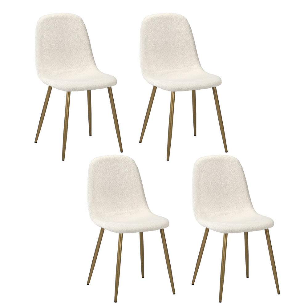 Oikiture 4x Dining Chairs Sherpa White and Golden-Dining Chair-PEROZ Accessories