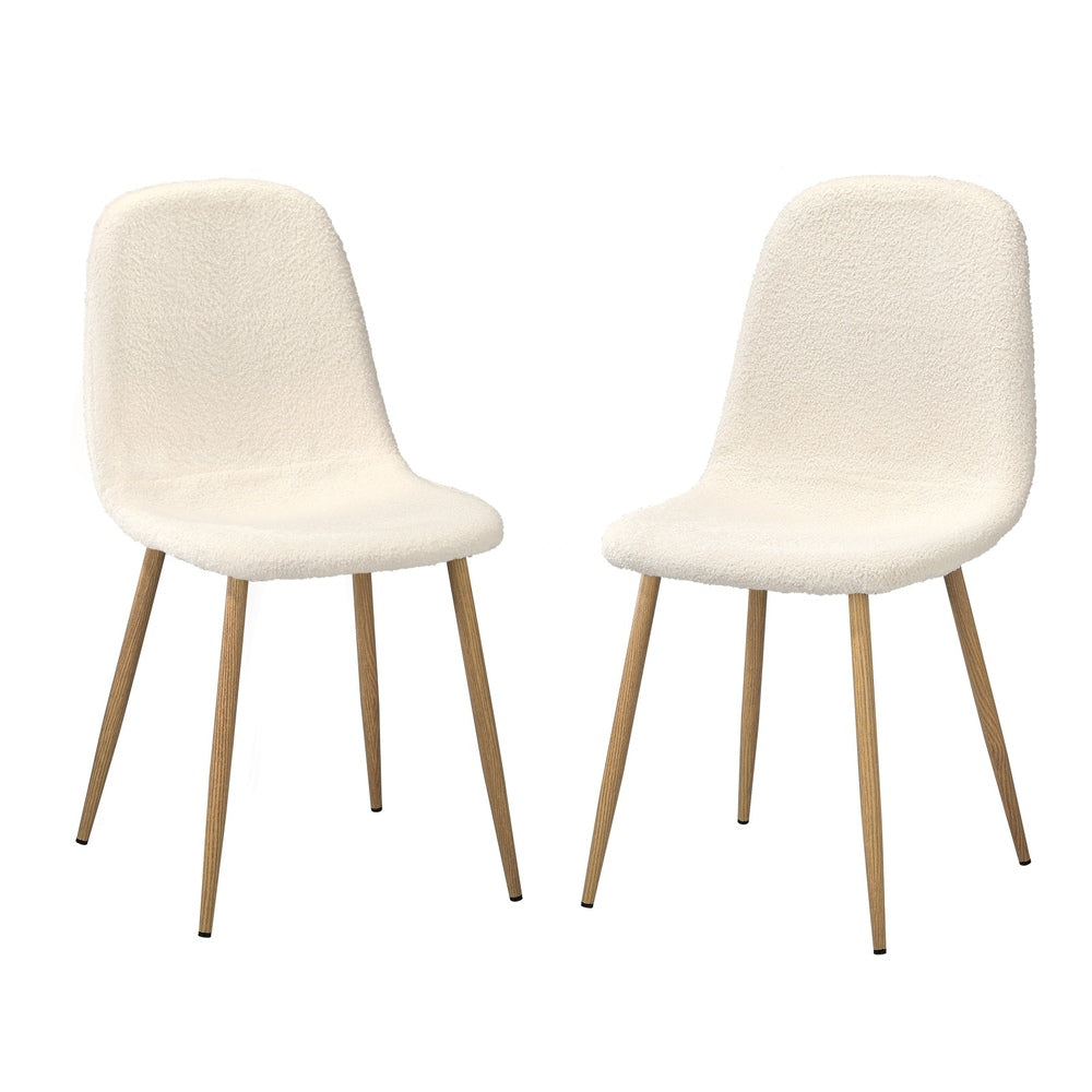Oikiture 2x Dining Chairs Sherpa White and Wooden-Dining Chair-PEROZ Accessories