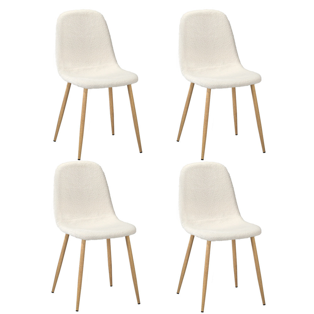 Oikiture 4x Dining Chairs Sherpa White and Wooden-Dining Chair-PEROZ Accessories
