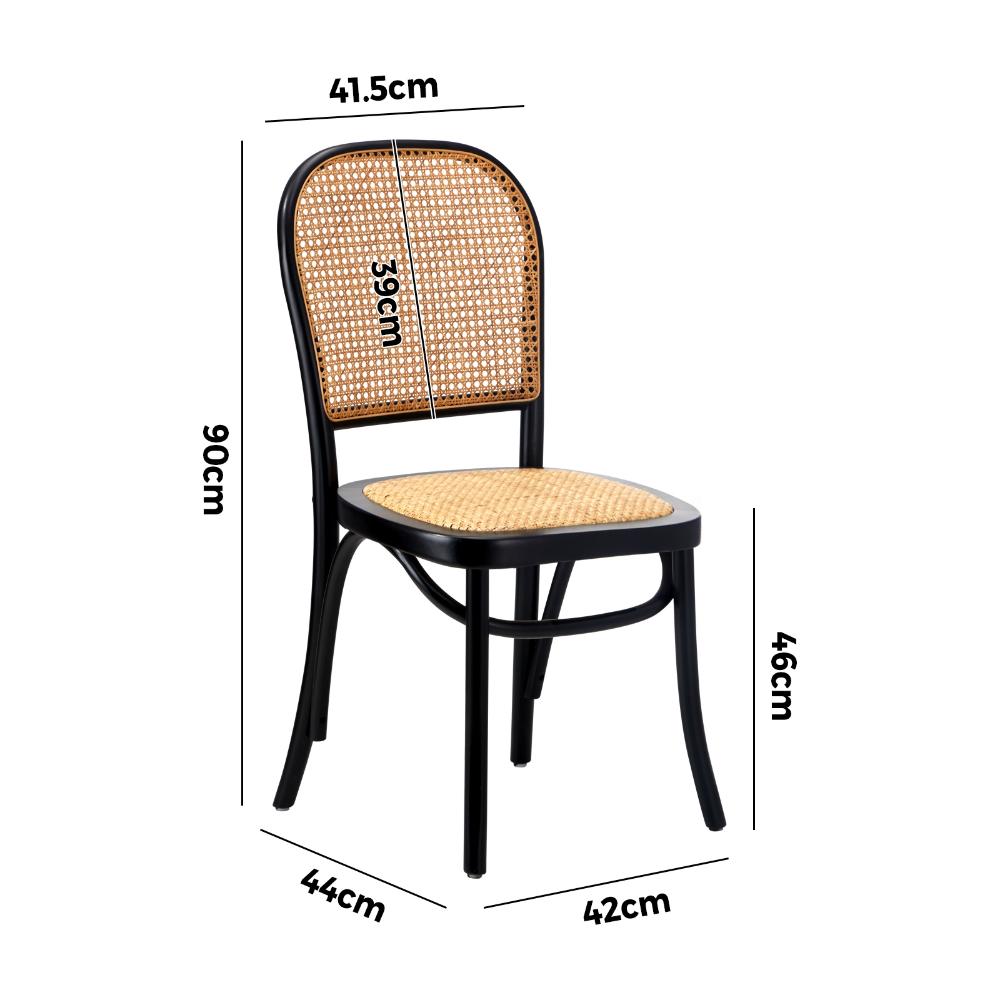 Oikiture Dining Chairs Wooden Chairs Rattan Seat Black-Dining Chairs-PEROZ Accessories