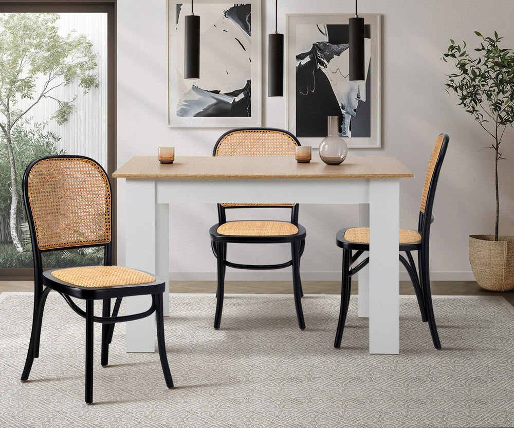 Oikiture Dining Chairs Wooden Chairs Rattan Seat Black-Dining Chairs-PEROZ Accessories