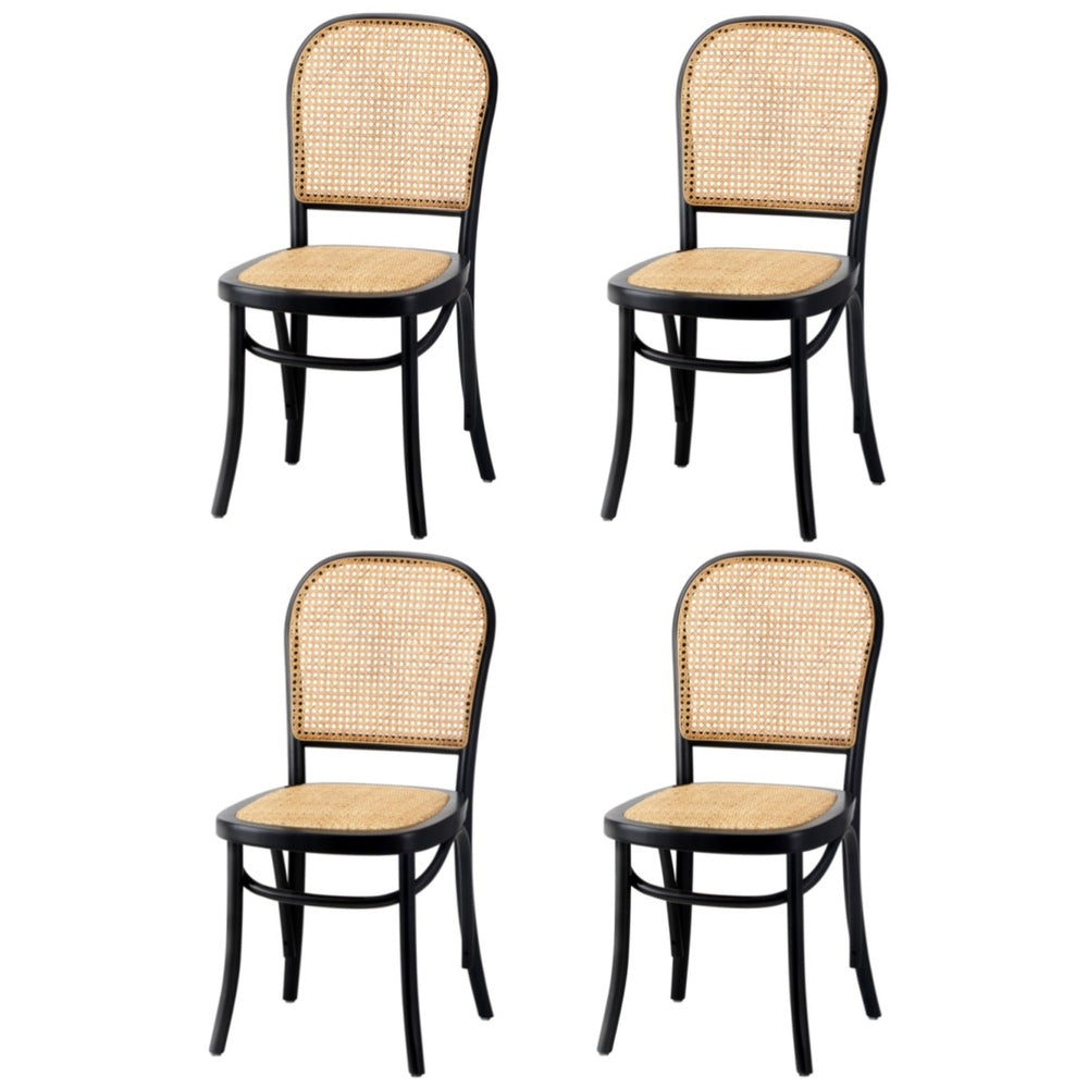 Oikiture 4PCS Dining Chairs Wooden Chairs Rattan Black-Dining Chair-PEROZ Accessories