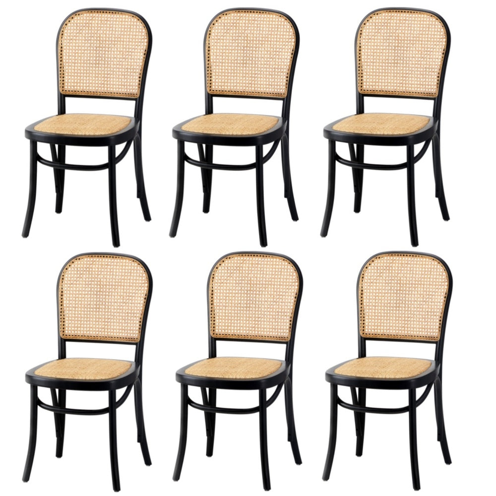 Oikiture 6PCS Dining Chairs Wooden Chairs Rattan Black-Dining Chair-PEROZ Accessories