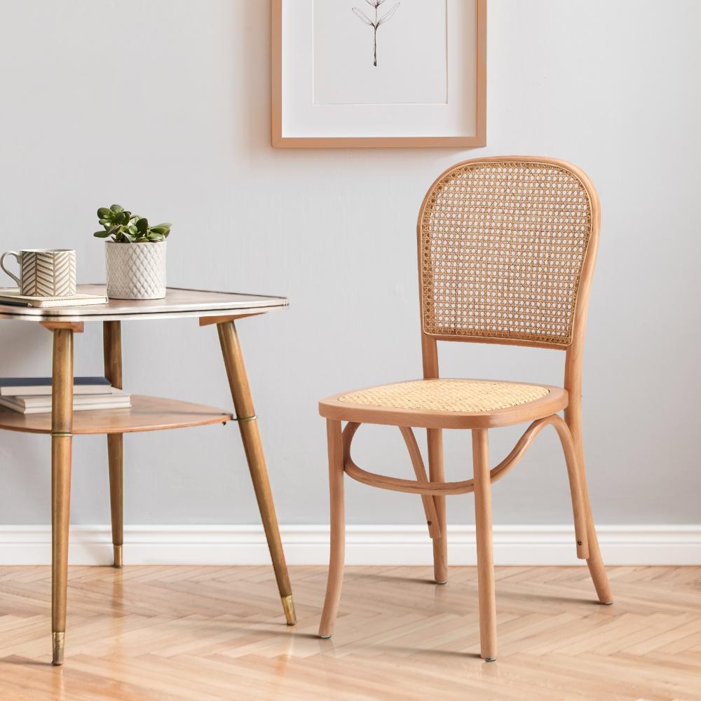 Oikiture Dining Chairs Wooden Chairs Rattan Seat Beige-Dining Chairs-PEROZ Accessories