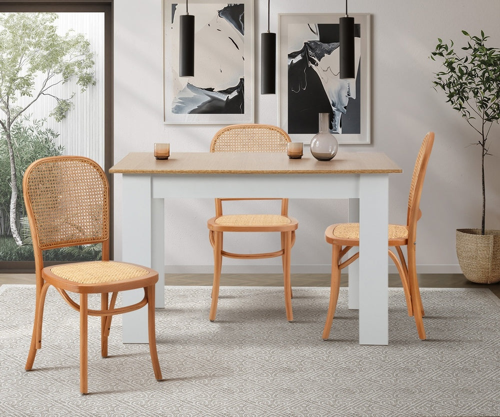 Oikiture Dining Chairs Wooden Chairs Rattan Seat Beige-Dining Chairs-PEROZ Accessories