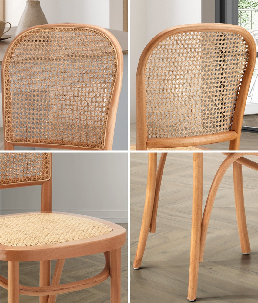 Oikiture Dining Chairs Wooden Chairs Rattan Seat Beige-Dining Chairs-PEROZ Accessories