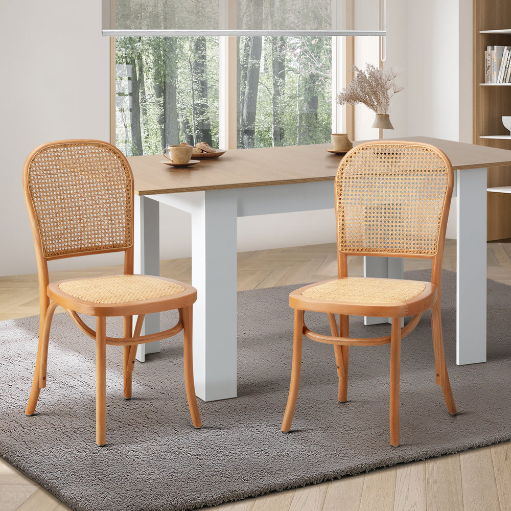 Oikiture 2PCS Dining Chairs Wooden Rattan Beige-Dining Chairs-PEROZ Accessories