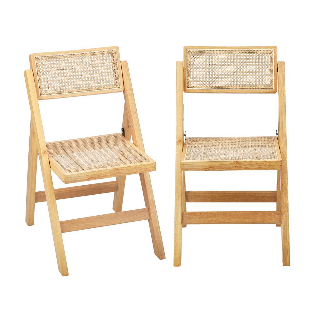 Oikiture 2x Dining Chairs Folding Rattan Chair Wooden-Dining Chair-PEROZ Accessories