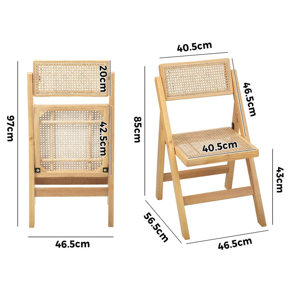 Oikiture 2x Dining Chairs Folding Rattan Chair Wooden-Dining Chair-PEROZ Accessories