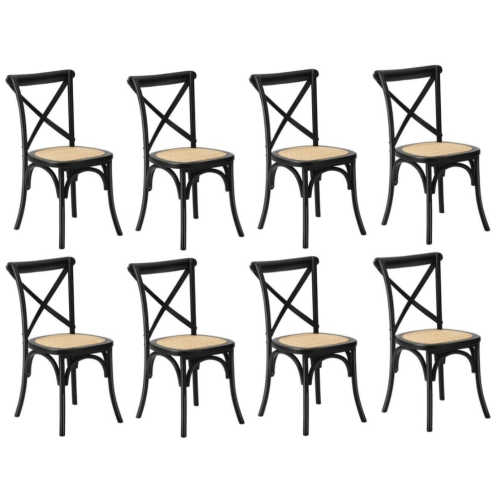Oikiture 8PCS Crossback Dining Chair Solid Wood Ratan Seat Black-Dining Chair-PEROZ Accessories