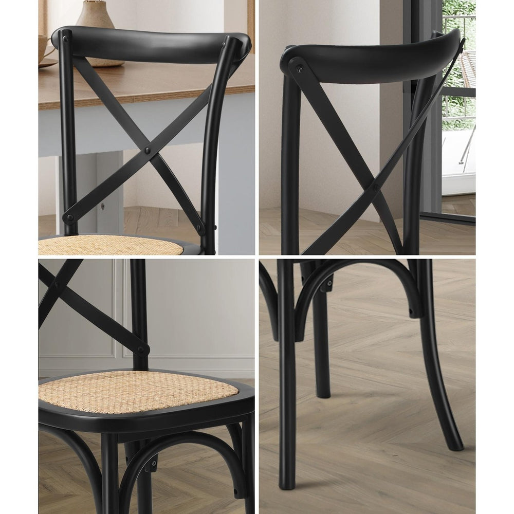 Oikiture 8PCS Crossback Dining Chair Solid Wood Ratan Seat Black-Dining Chair-PEROZ Accessories