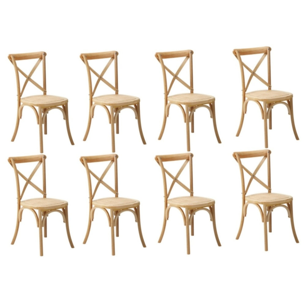 Oikiture 8PCS Crossback Dining Chair Solid Wood Ratan Seat Natural-Dining Chair-PEROZ Accessories