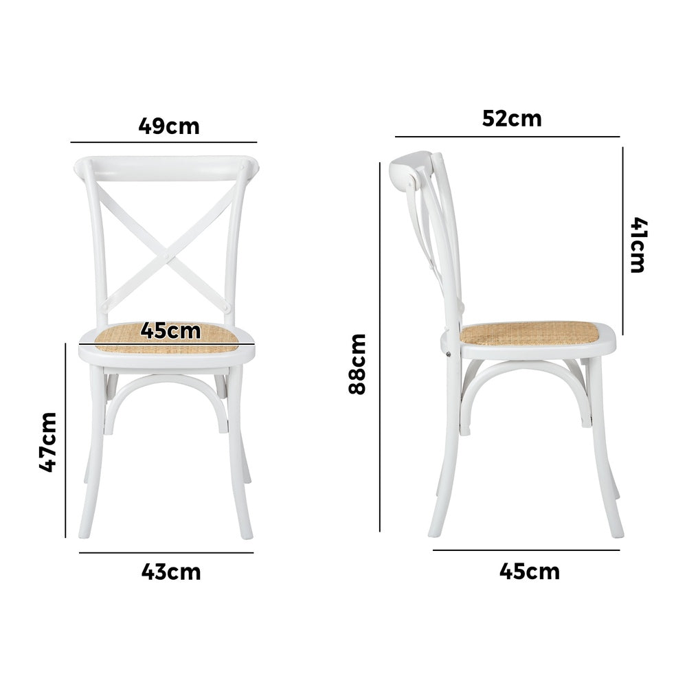 Oikiture 2PCS Crossback Dining Chair Solid Wood Ratan Seat White-Dining Chairs-PEROZ Accessories