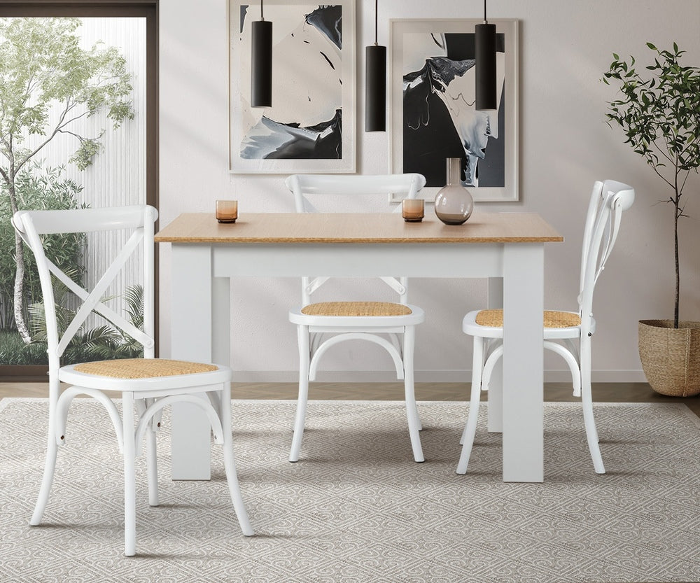 Oikiture 2PCS Crossback Dining Chair Solid Wood Ratan Seat White-Dining Chairs-PEROZ Accessories